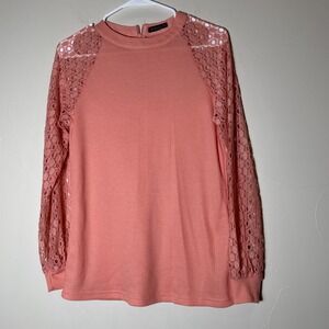 MIHOLL Womens Lace Sleeve Long Sleeve Top  Size Small Zip